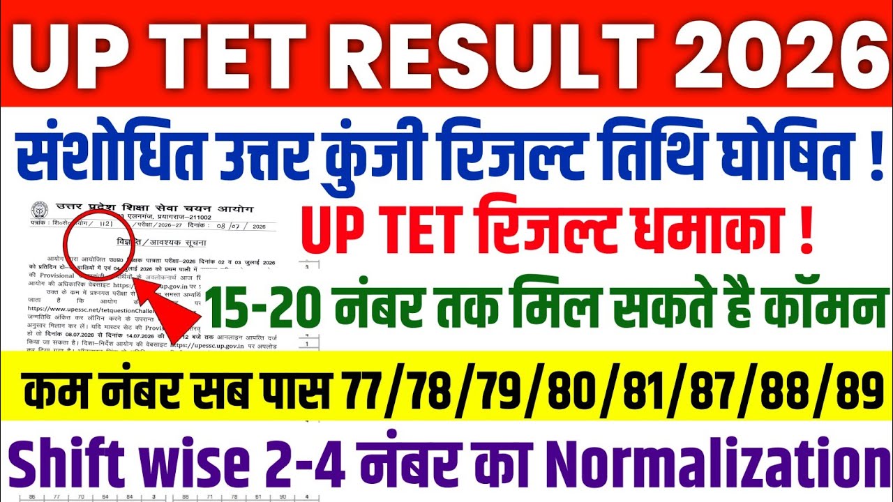 UP TET RESULT 2026 || UP TET NORMALIZATION ALL SHIFTS 07/02/2026 - 07/04/2026 || UP TET RESULT PA...
