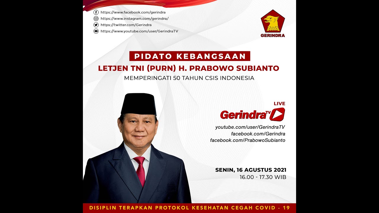 Pidato Kebangsaan Prabowo Subianto  Dalam Rangka Perayaan 50 Tahun CSIS Indonesia.
