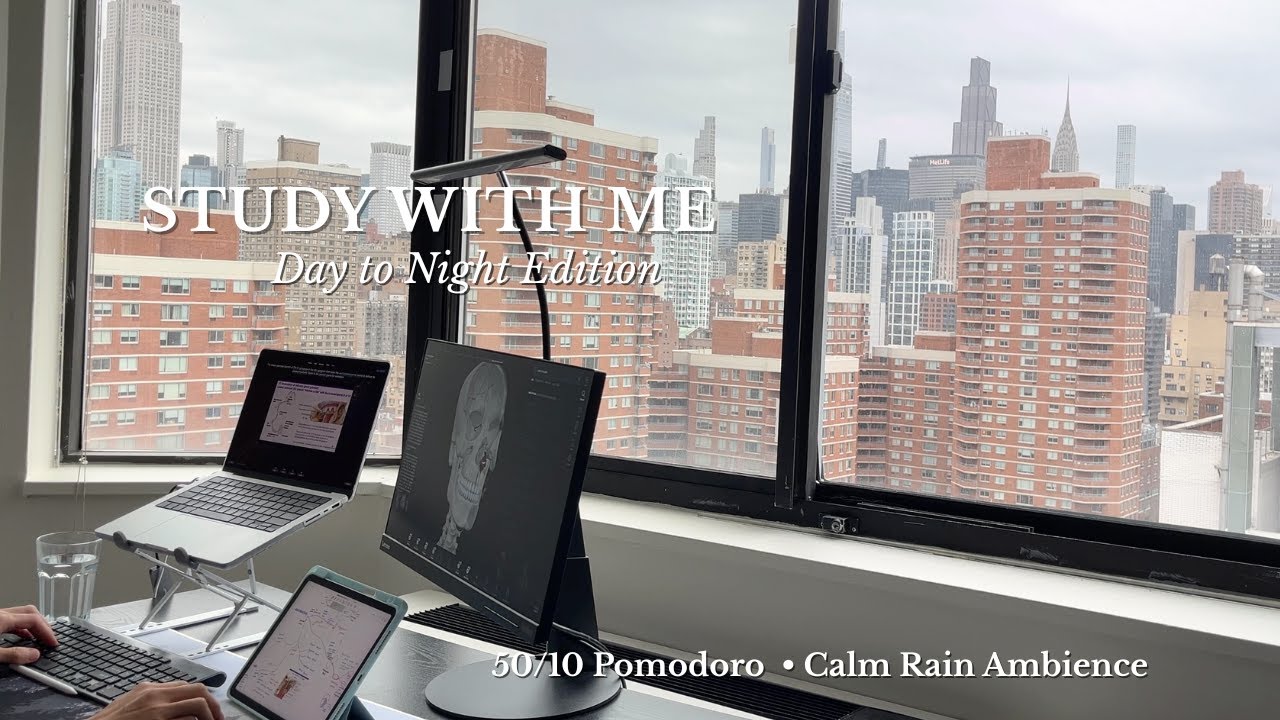 5 Hour Study With Me from Day to Night in New York 🌧️ | 50/10 Pomodoro | Rain Ambience, No Music