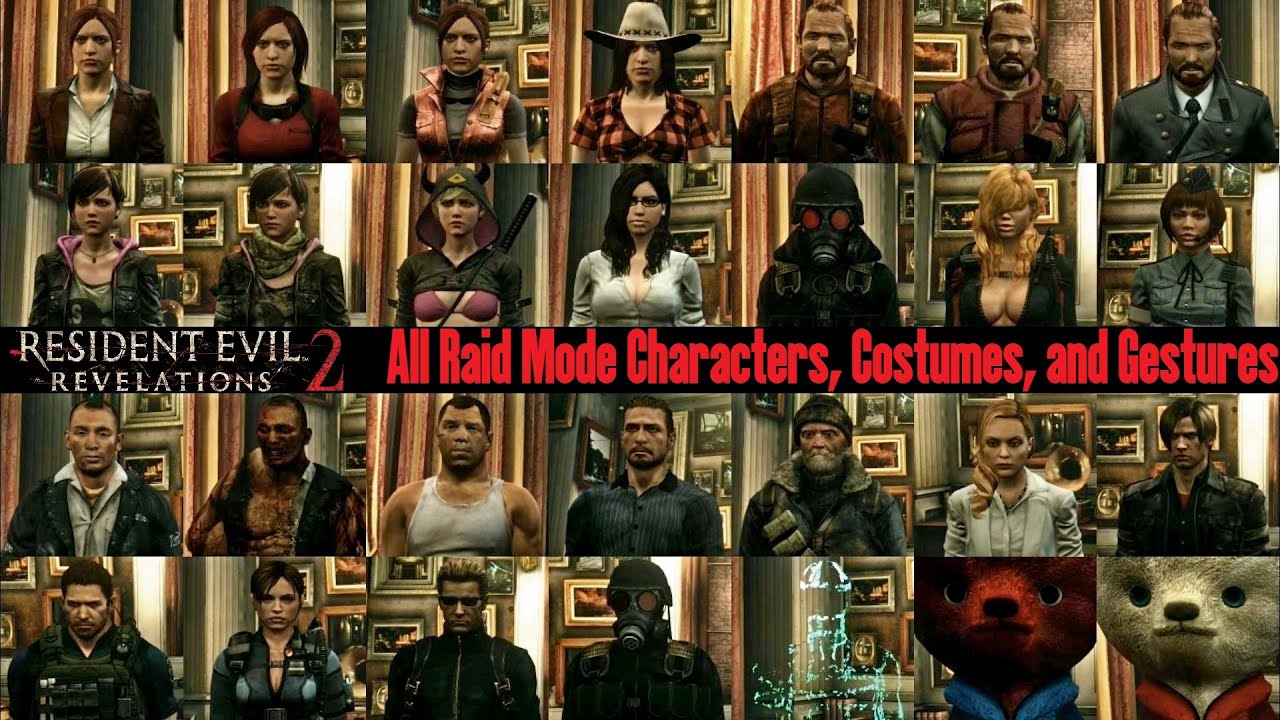 Resident Evil Revelations 2: all 15 Characters, all 28 Costumes, all 70 Gestures in Raid Mode