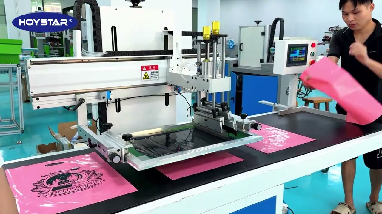 Print Plastic Bag, the screen printing machine for D-CUT Platic Bag