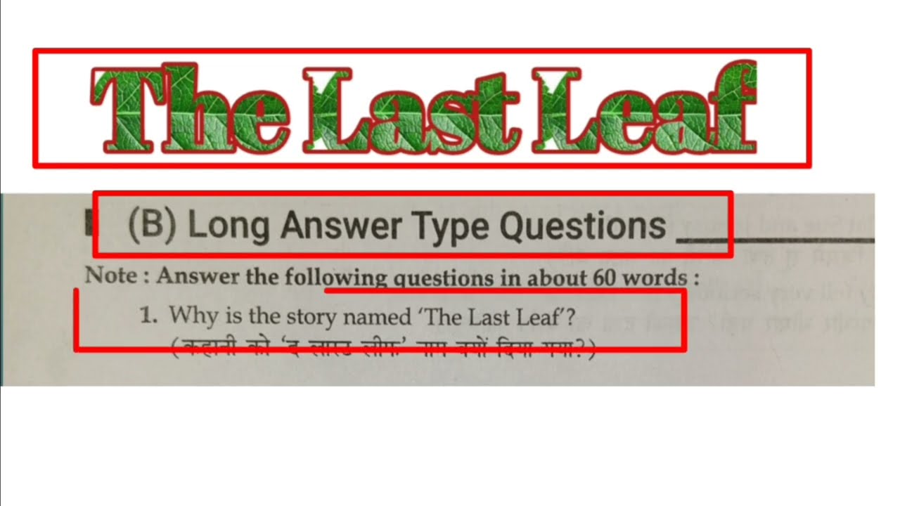 The Last Leaf Long Question Answer in Hindi || The Last Leaf Question Answer || Class 9th English ||
