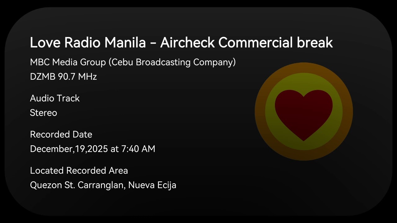 90.7 Love Radio Manila - Aircheck Commercial break December,19,2025 (6 Days before Christmas day)