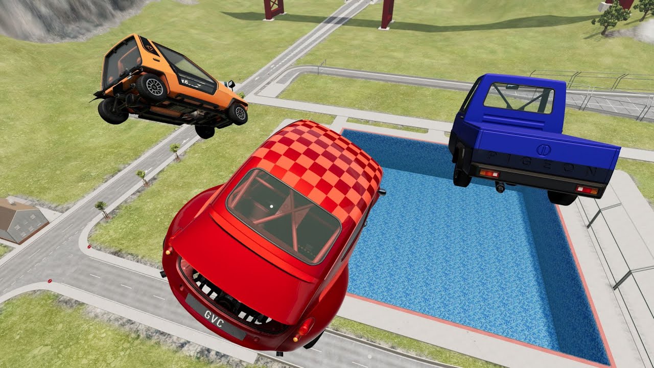Mini Cars Take a Dive: Unexpected Dive into Swimming Pools 🚗💦 - BeamNG.drive