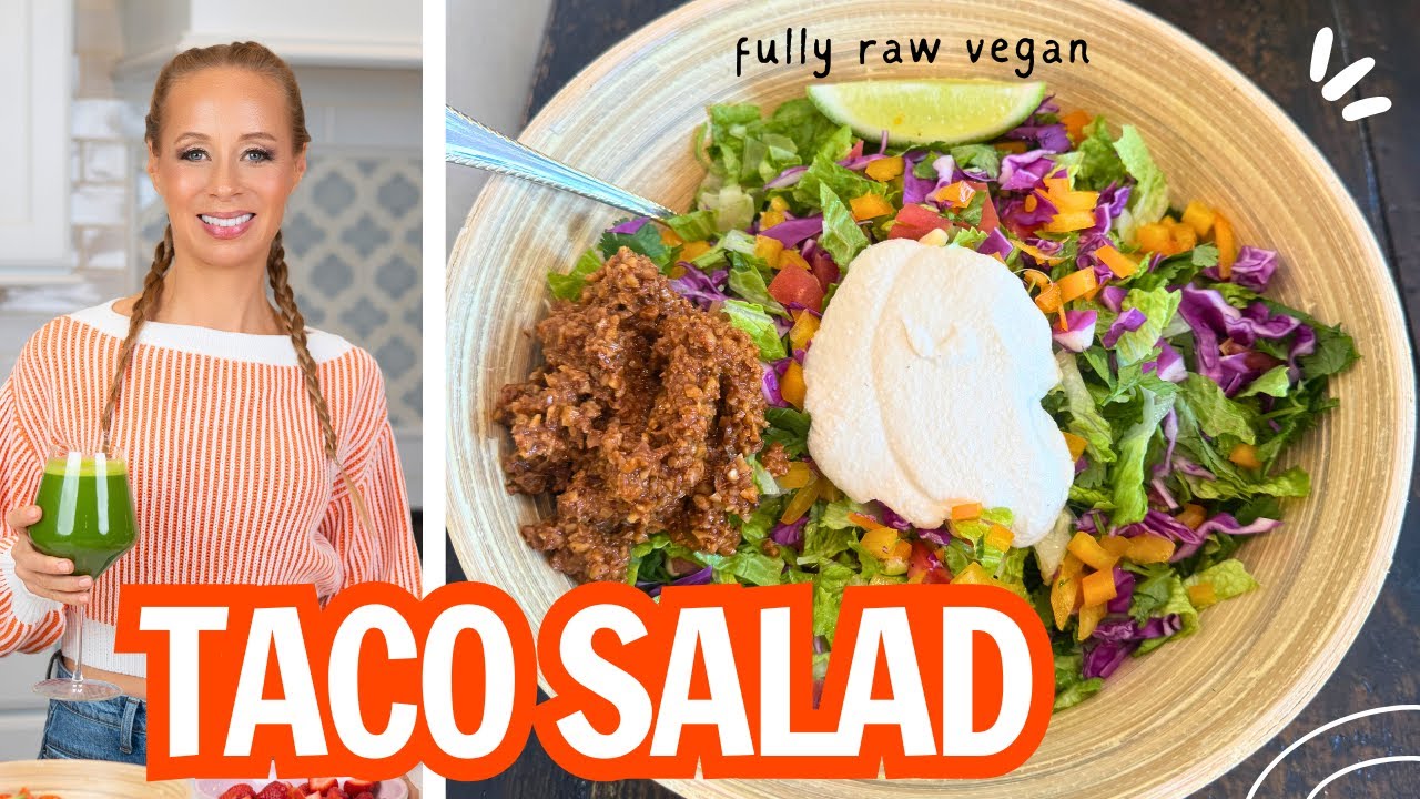 The BEST Raw Vegan Taco Salad 🌮 Delish Walnut Meat & Creamy Sour Cream ‼️