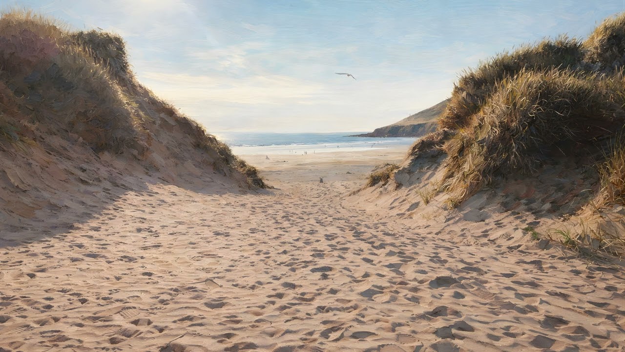Devon Sand Dunes & Sea | Luxury 4K Wall Art for Frame TV (2 Hours)
