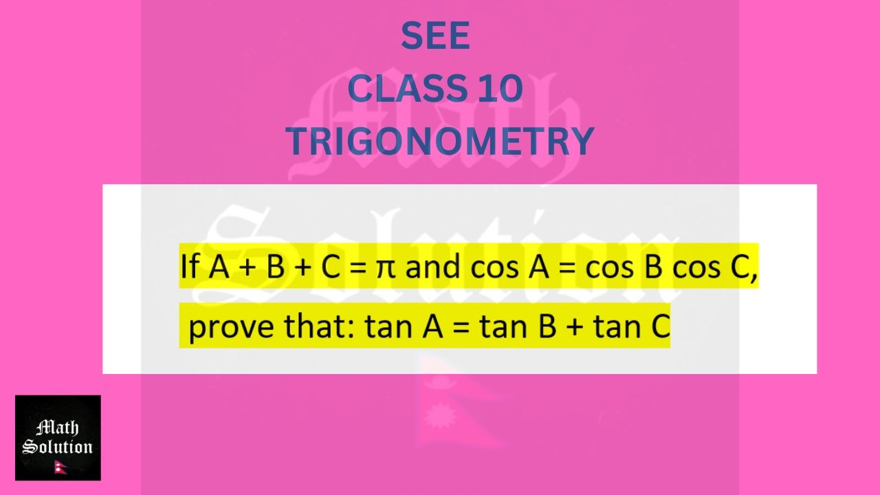 If A + B + C = π and cos A = cos B cos C, prove that: tan A = tan B + tan C