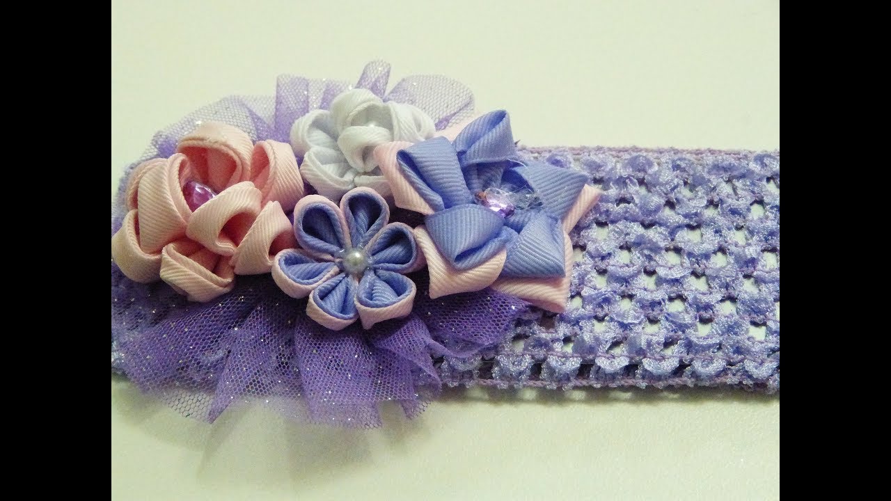 Como Hacer !!! Tiaras con florecitas kanzashi  de liston faya🎀❤️  Manaulidades la Hormiga, 🎬 #630