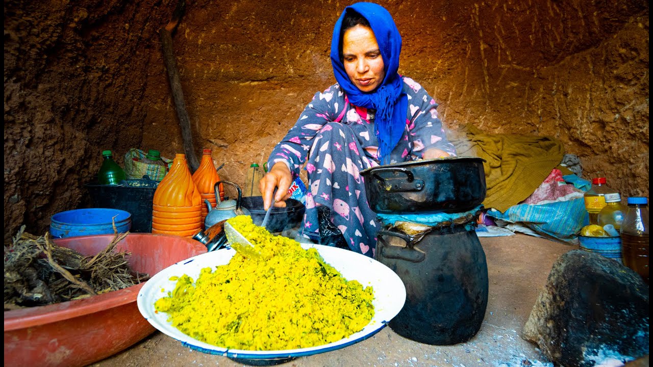Moroccan Village Food - PRIMITIVE COOKING in Rural Morocco!! RARE Home-Cooked Amazigh Food!