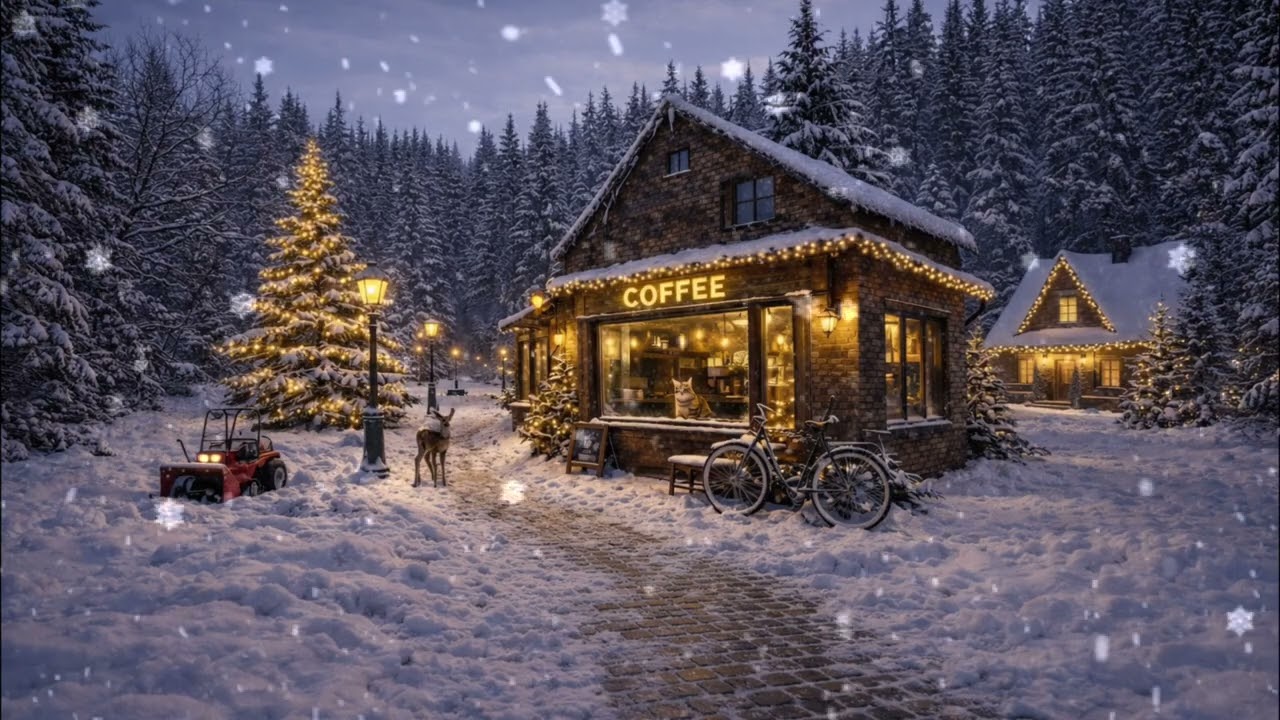 Cozy Winter Coffee Shop ☕❄️ Gentle Snowfall & Relaxing Night”
