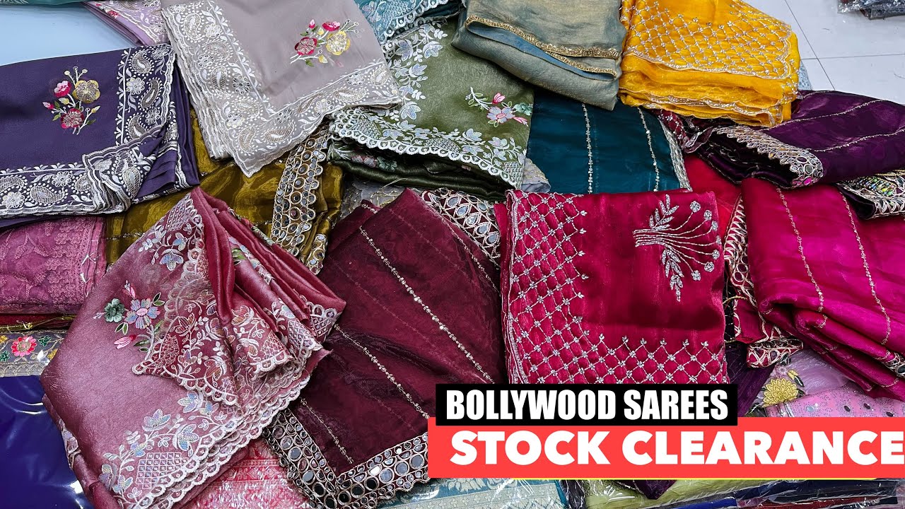 Stock Clearance Sale, Fancy Sarees, Bollywood Sarees, Mirror Work Saree Radha Creation 