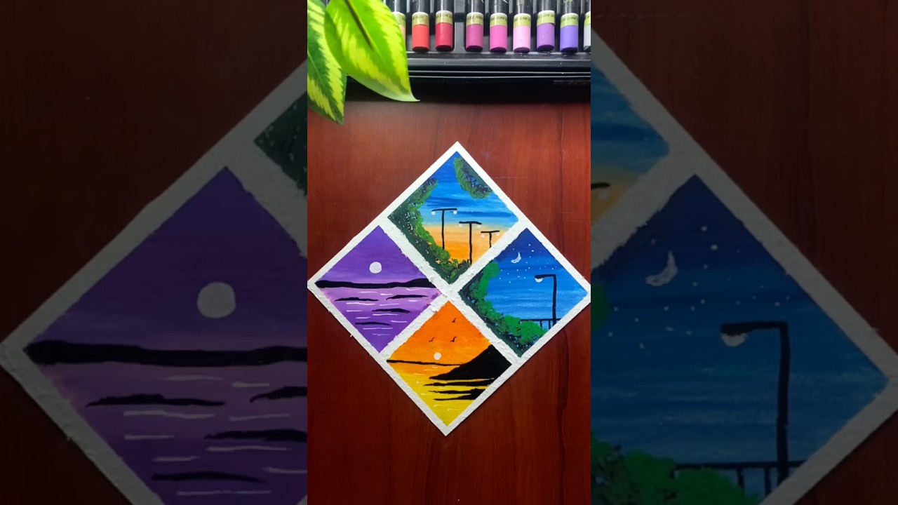 😍❤️ 4 Easy Sunset Drawing | Oilpastel Art For Beginners #art #oilpastel #tutorial