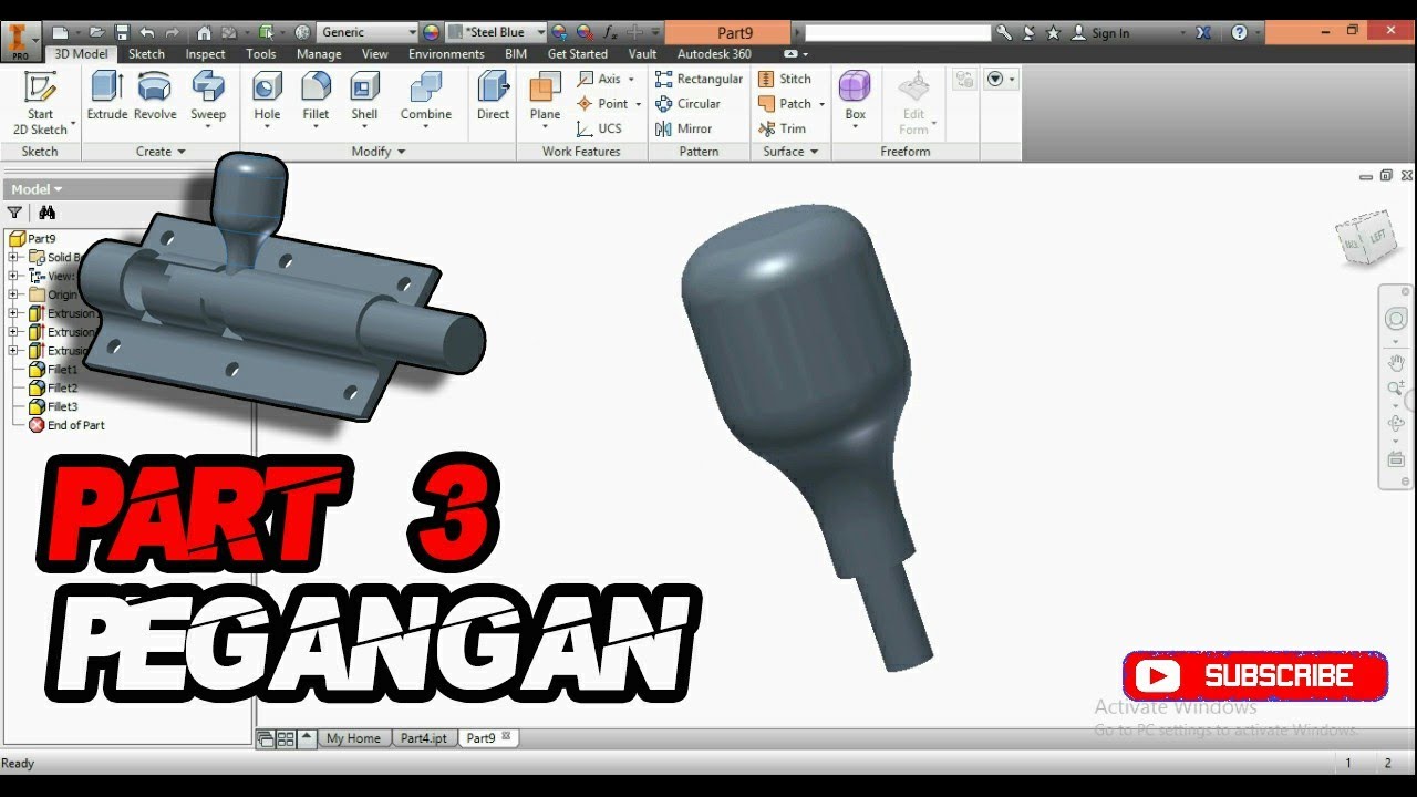 TUTORIAL MEMBUAT KUNCI GERENDEL - AUTODESK INVENTOR PART 3