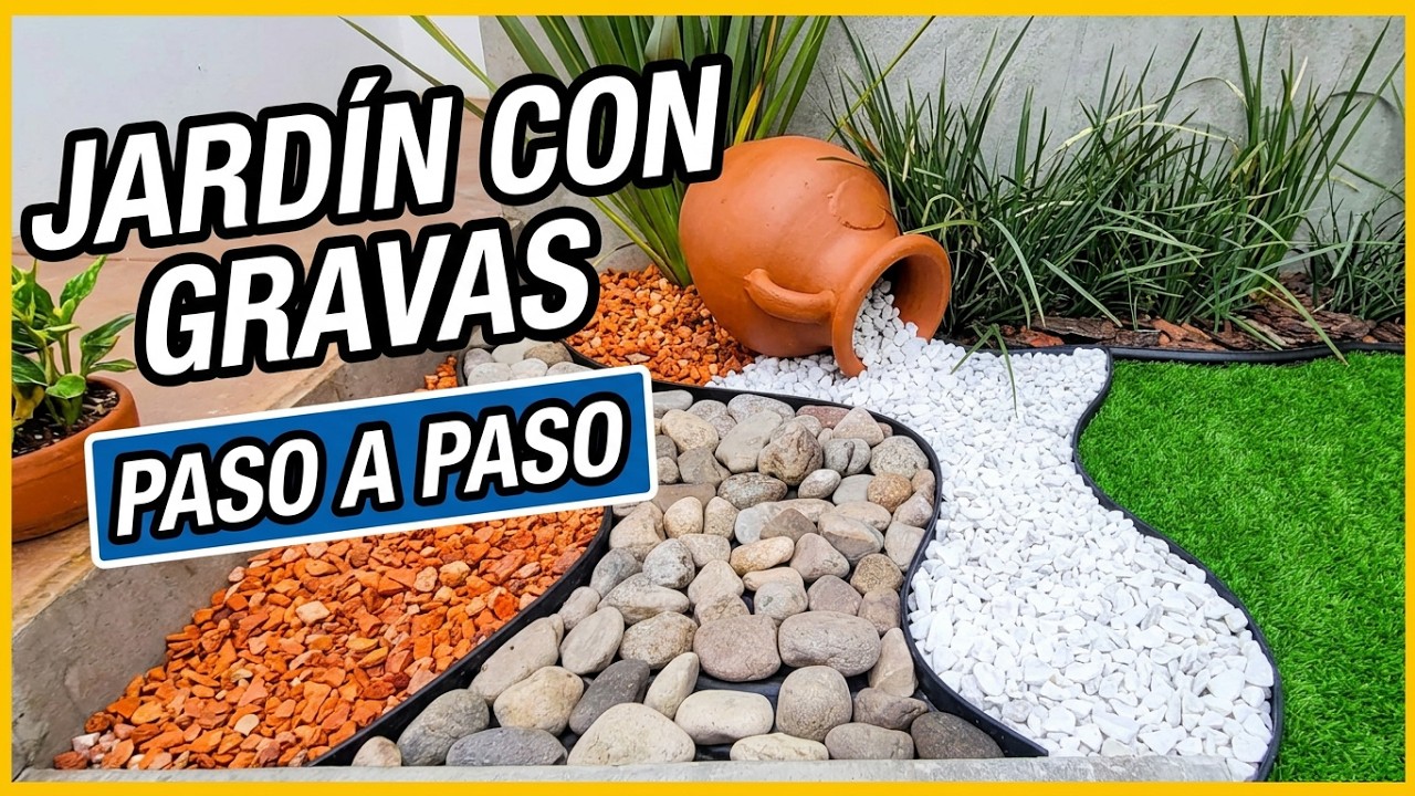 JARDIN CON GRAVAS Y JARRON BARRO