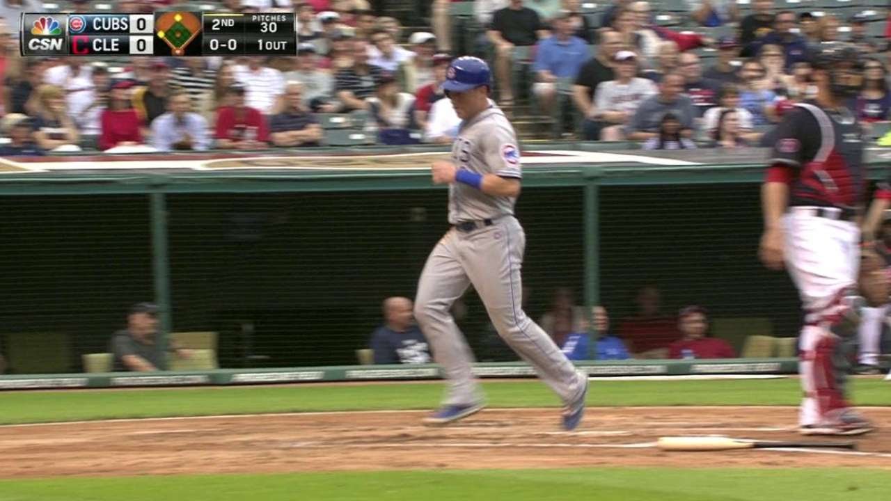 CHC@CLE: Schwarber triples for his first MLB hit