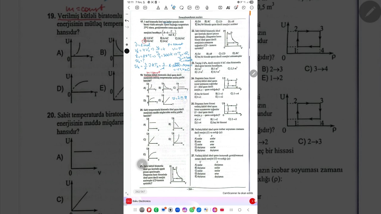 📕Termodinamikanın əsasları.Daxili enerji.Biratomlu qazın daxili enerjisi.DİM 2025
