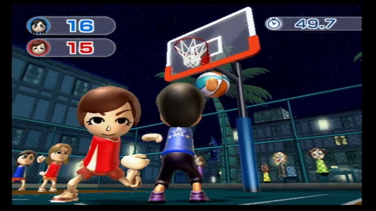 Wii Sports Resort - Basketball Multiplayer: Suru vs. Tourou (Night Match)