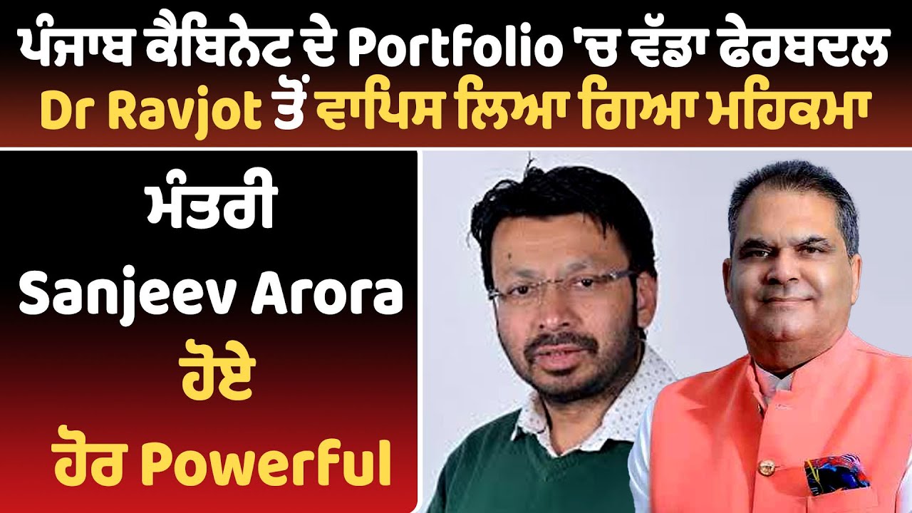 ਪੰਜਾਬ ਕੈਬਿਨੇਟ ਦੇ Portfolio 'ਚ ਫੇਰਬਦਲ,Dr Ravjot ਤੋਂ ਵਾਪਿਸ ਲਿਆ ਮਹਿਕਮਾ,ਮੰਤਰੀ Sanjeev Arora ਹੋਏ Powerful
