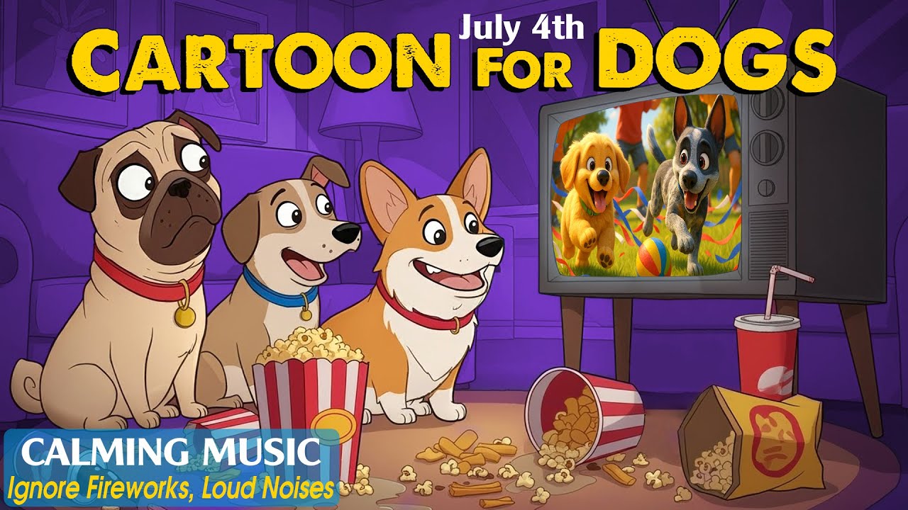 [HOT] Dog Cartoon: July 4th🐶Anti Anxiety Music for Dogs to Calm from Fireworks & Loud Noises All Day