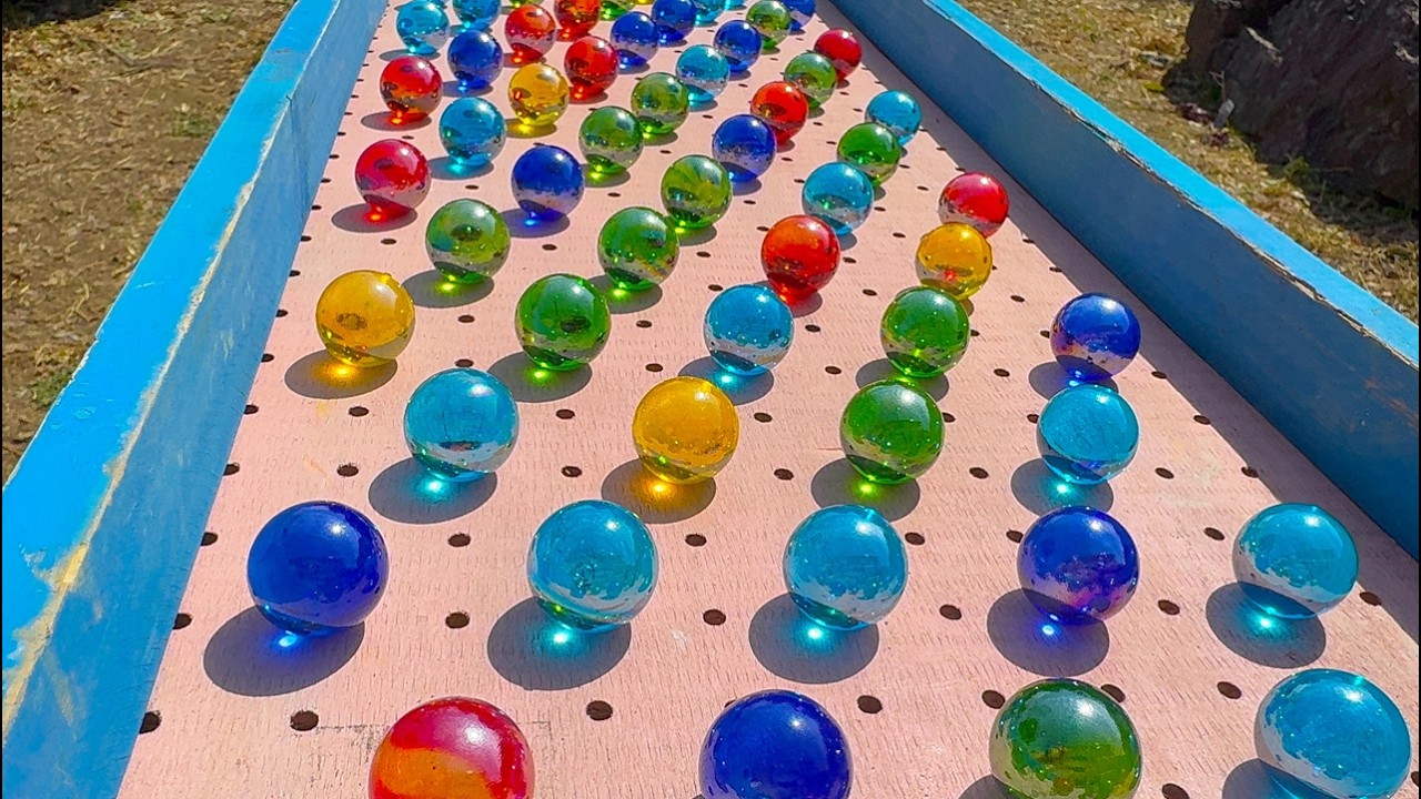 Marble Run ASMR ☆ Beautifully arranged marbles, colorful marbles running on a wooden course