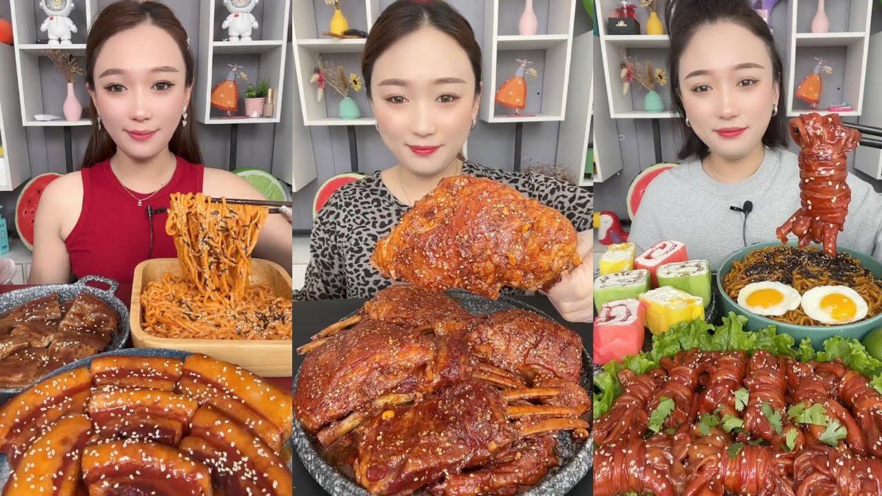 Eating Lamb Intestine, Spicy Pork Belly, Braised Pork Belly Is Delicious 😋#mukbang #eating #food