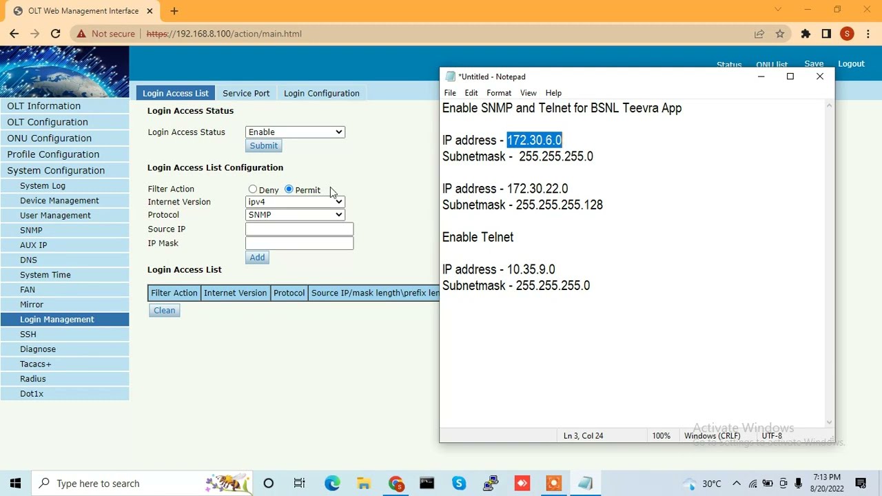 How to enable SNMP and Telnet for BSNL Teevra app  in Epon and Gpon OLT | EPON and GPON SNMP Telnet