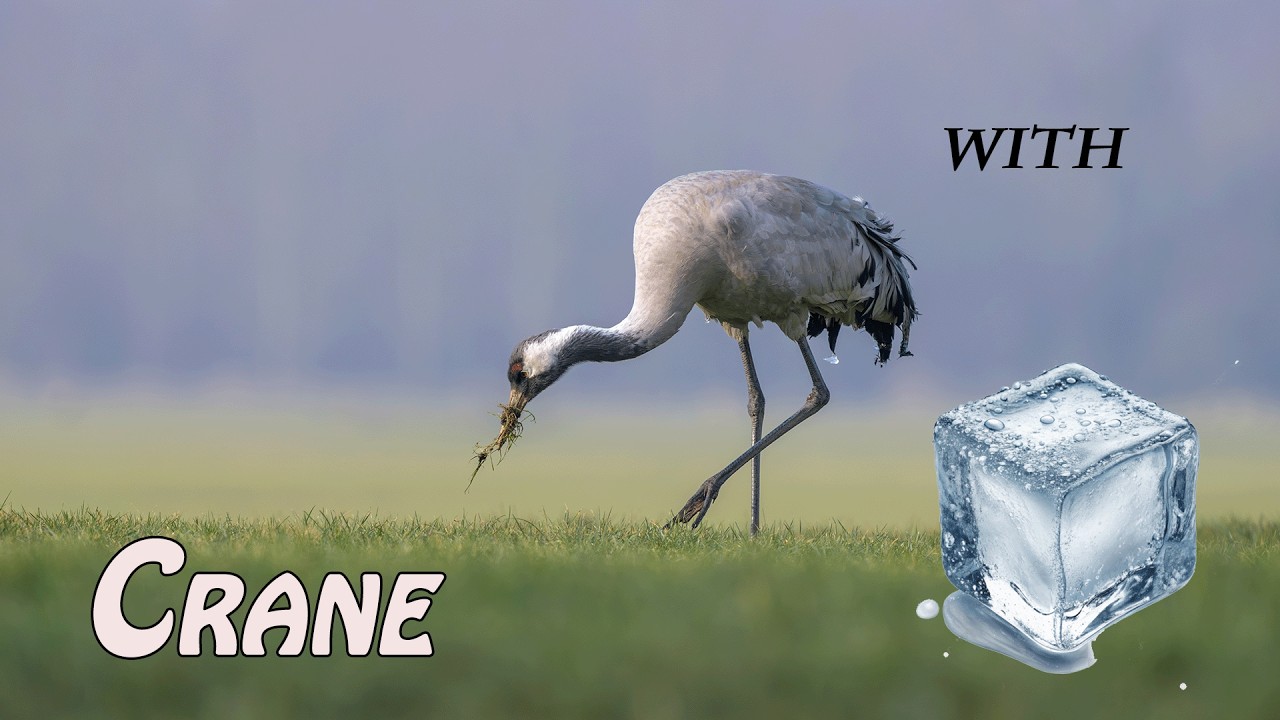 Kraanvogel met IJsblokje | Trekt Regenworm uit de grond | Common Crane