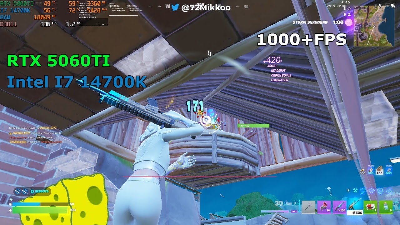 RTX 5060Ti + Intel I7 14700k | Fortnite Reload Ranked | 1080p | 1000+FPS | Legacy Performance Mode