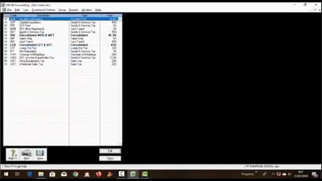 HOW TO SET UP TAX CODE IN THE MYOB APP???