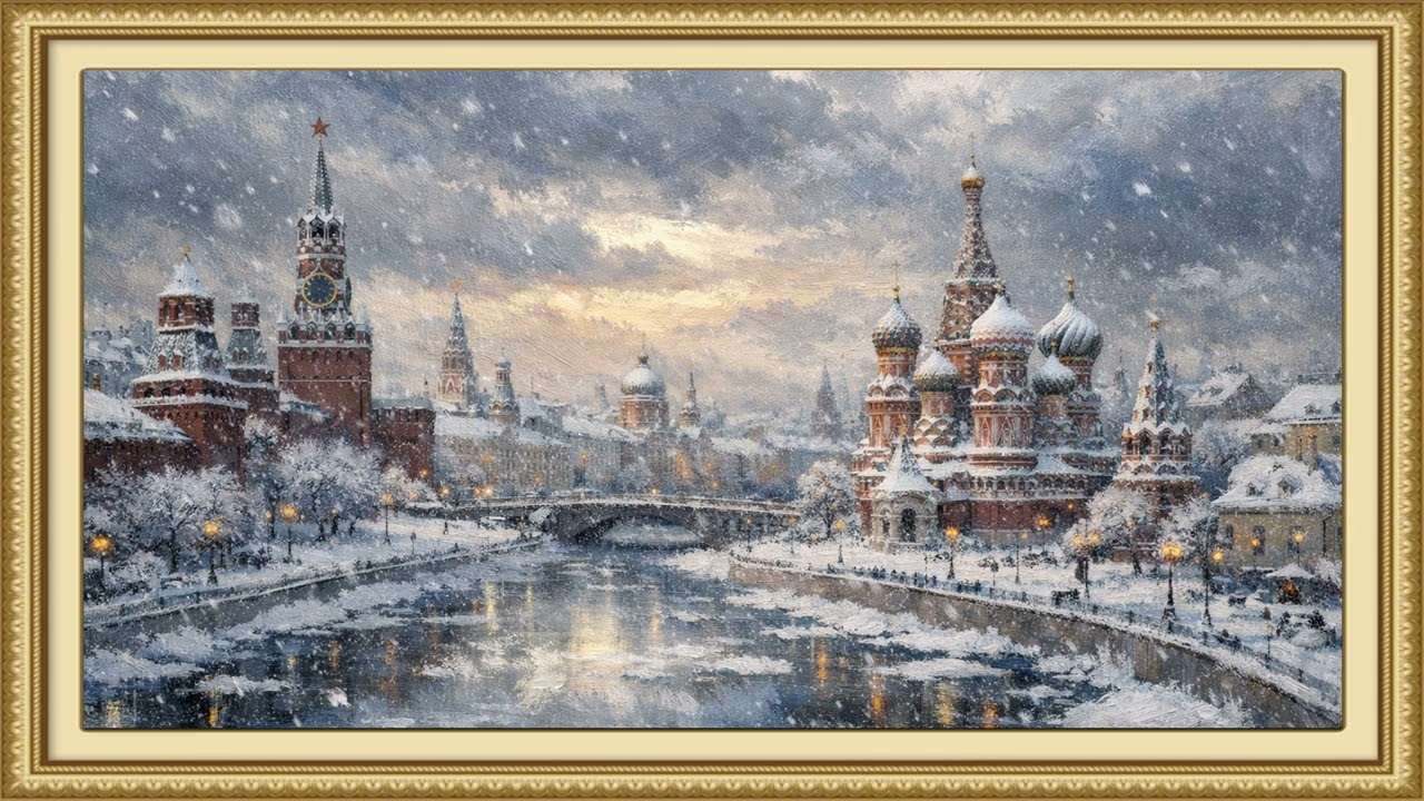 Moscow Winter Evening by the River | Ambient Art 4k Displays