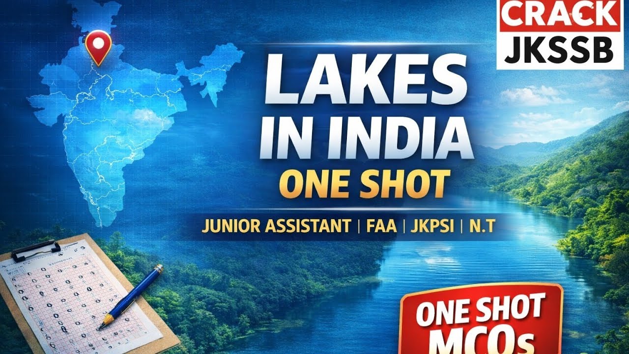 Lakes in India | One Shot MCQs for JUNIOR ASSISTANT & JKSSB Exams