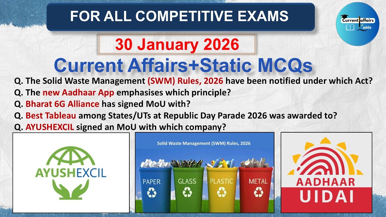 30 January 2026 Current Affairs MCQs | Current Affairs Today | Daily current affairs 2026