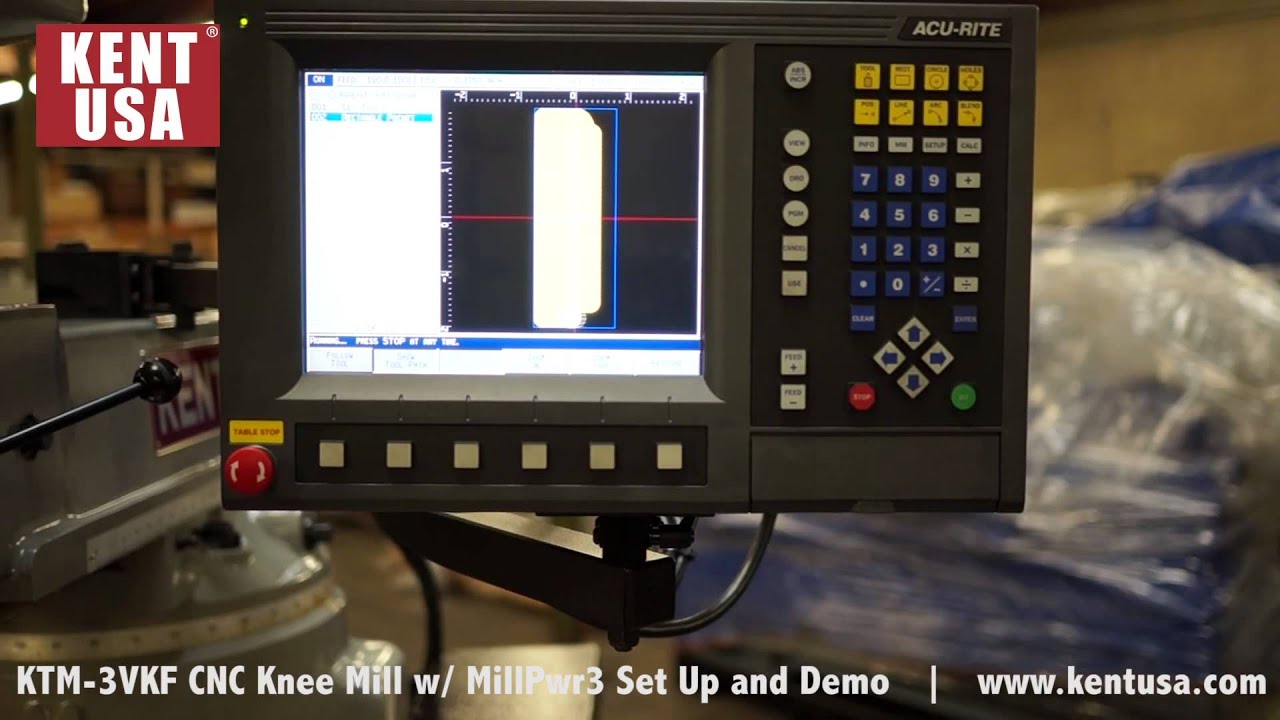 Kent USA KTM-3VKF CNC Knee Mill with MillPwr3 Set Up and Demo