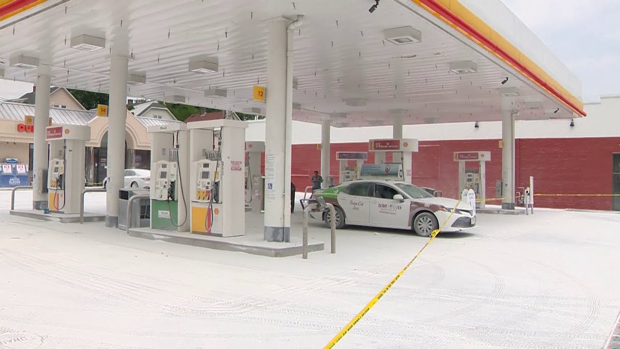 Gas station's fire suppression system turns area white