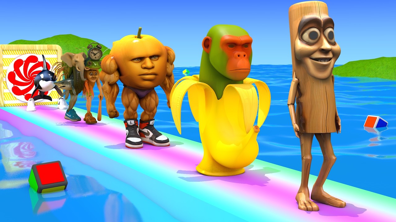 Long Slide Game with Cow Elephant Gorilla Hippopotamus Tiger 3d Animal Game Funny 3d Animals