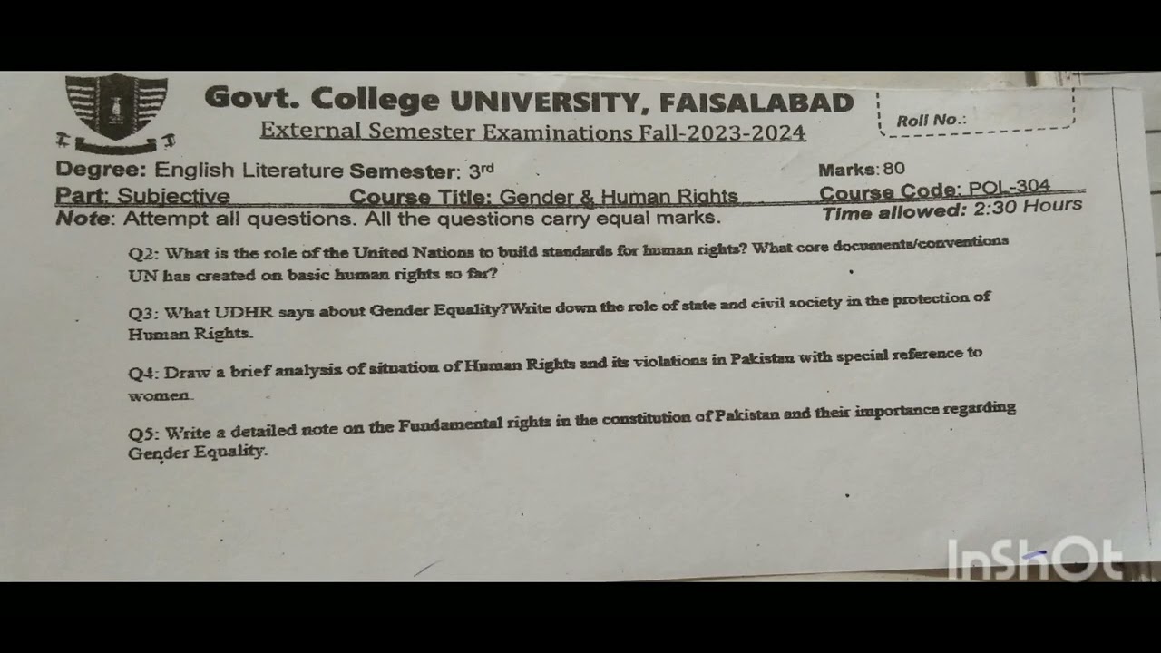 Past Paper of Bs English | 3rd semester | of GC university