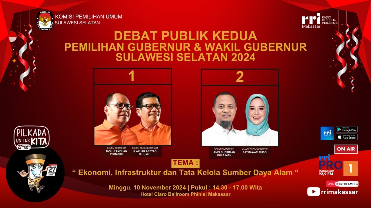 [ Live ] Debat Publik Kedua Pemilihan Gubernur & Wakil Gubernur Sulawesi Selatan 2024 - 10/11/2024