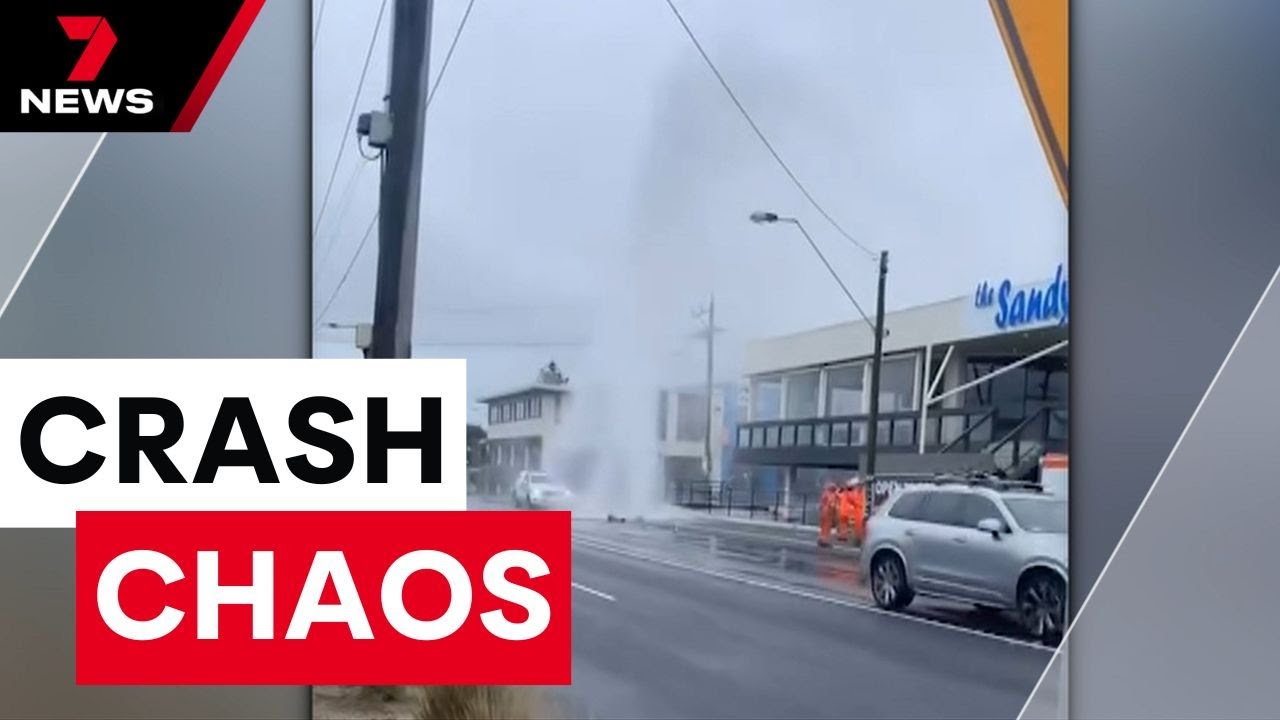 Three children have been arrested over a stolen car crash that caused a geyser | 7NEWS