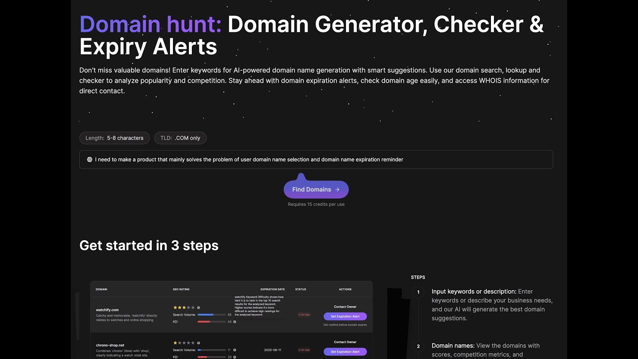 Your Ultimate Tool for Domain Search, Age Check & Expiry Alerts by Domain Hunt
