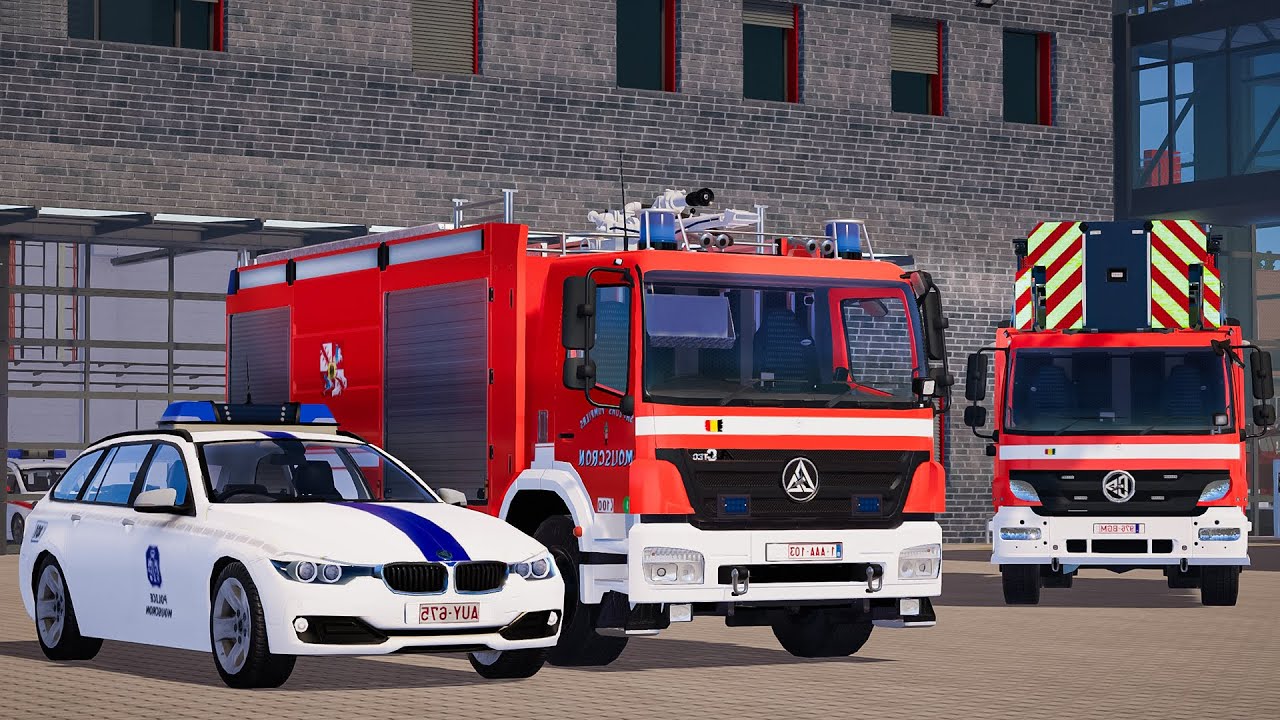 Emergency Call 112 - Belgium Skins V2 Police and Fire Brigade Truck on Duty! 4K