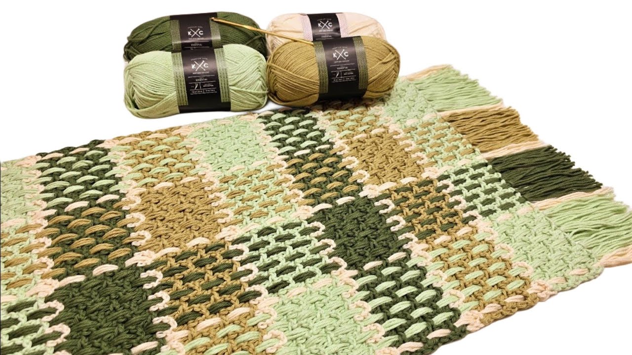 How To Crochet Easy Tartan Stitch For Blankets Scarfs - Dish Towel Tutorial