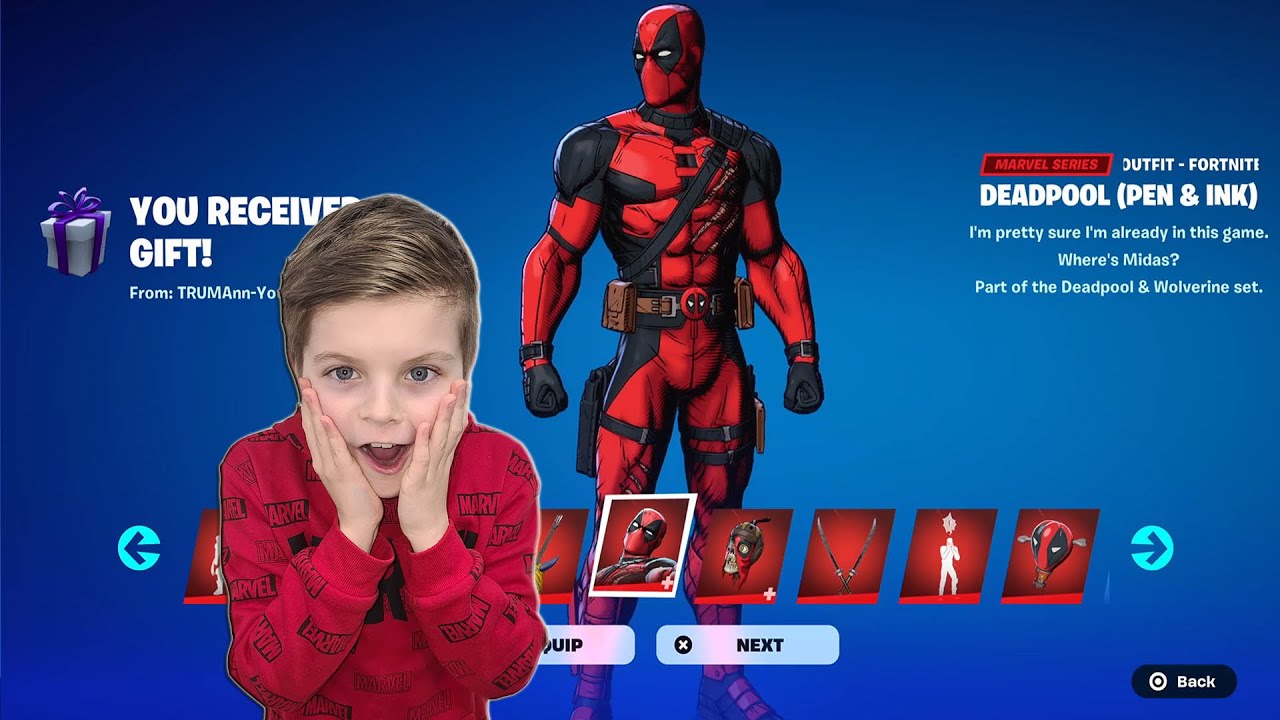 My 10 Year Old Kid Reaction Gifting Him NEW Marvel Fortnite Skins Unlocking DEADPOOL & WOLVERINE