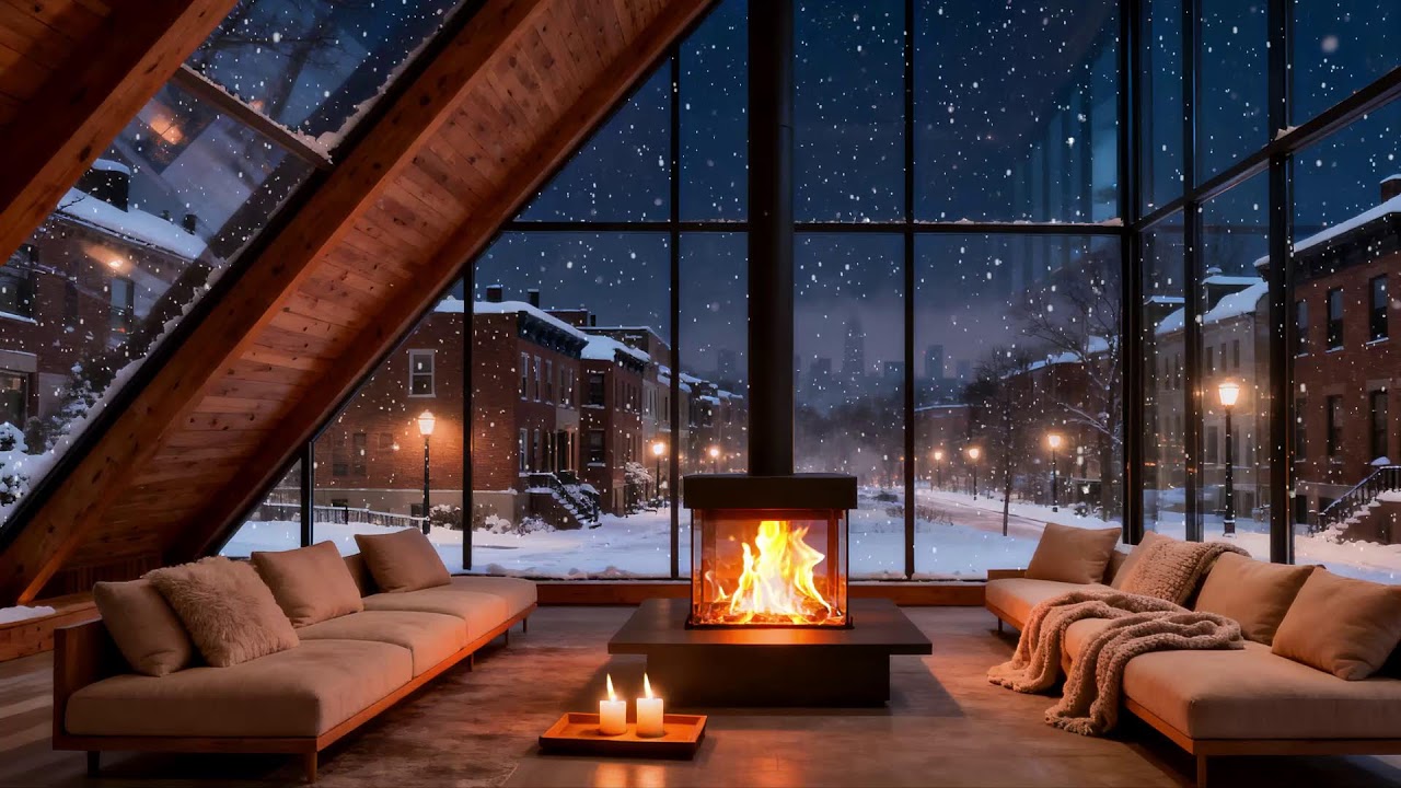 Cozy Snowstorm Night in Glass Cabin 🔥 Deep Focus Ambience for Work