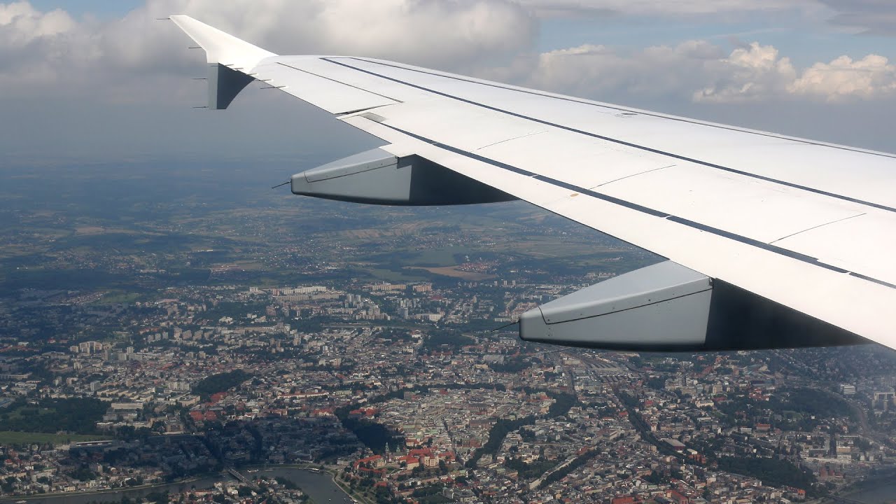 Approach and landing at Krakow airport - Germanwings A319