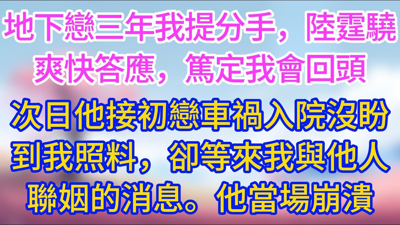地下戀三年後我提分手，陸霆驍爽快答應，篤定我會回頭。次日他接初戀車禍入院，沒盼到我照料，卻等來我與他