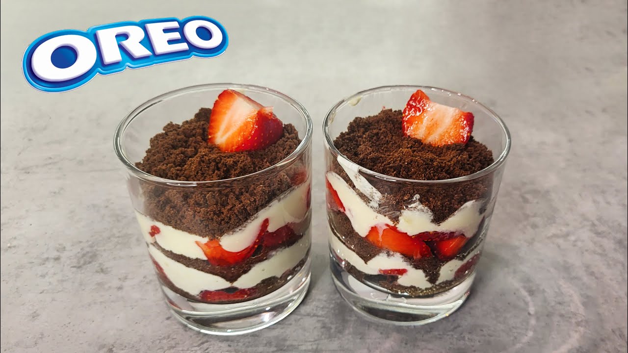 Oreo Glasdessert in nur 10 Minuten. Glas Dessert mit Erdbeeren ohne Backen. Rezept in 10 Minuten.