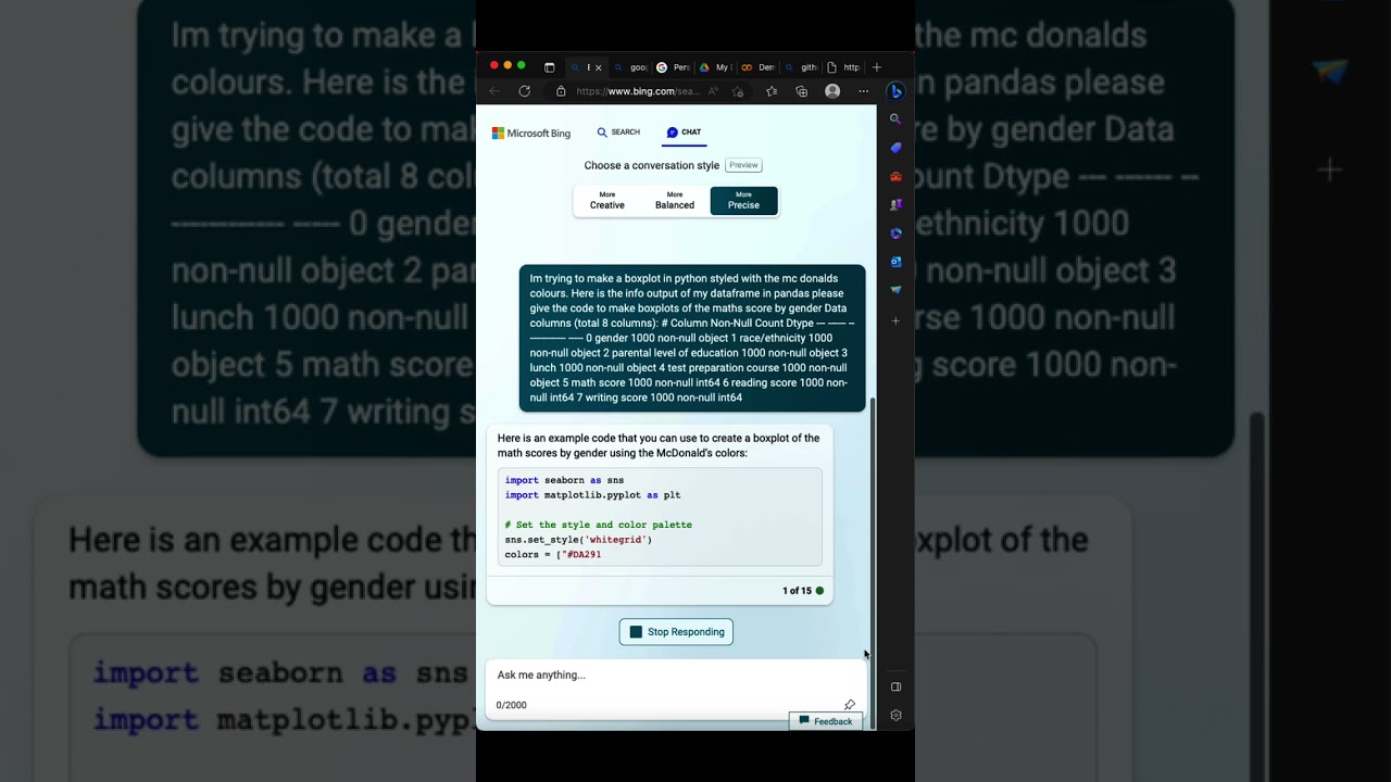 Creating Python Visuals with Bing AI Chatbot