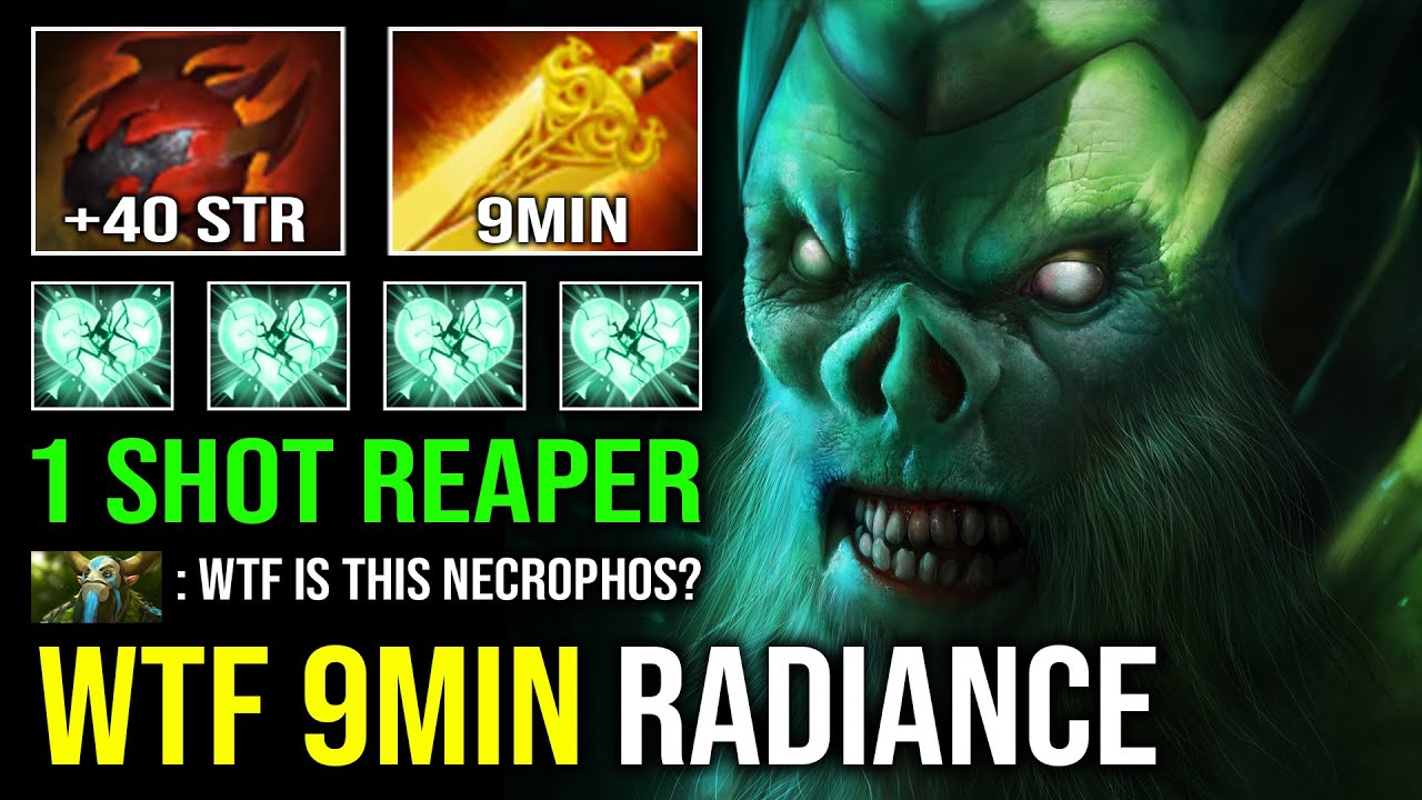 WTF 9MIN RADIANCE 1 Shot Reaper Max Aura Unlimited HP Regen Solo Mid Necrophos Dota 2