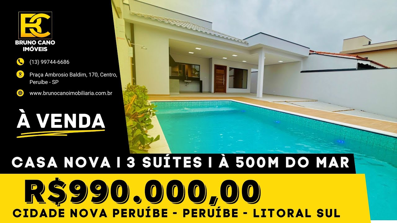 CASA NOVA l 3 SU&Iacute;TES l &Agrave; 599m DO MAR - Peru&iacute;be SP | Litoral Sul