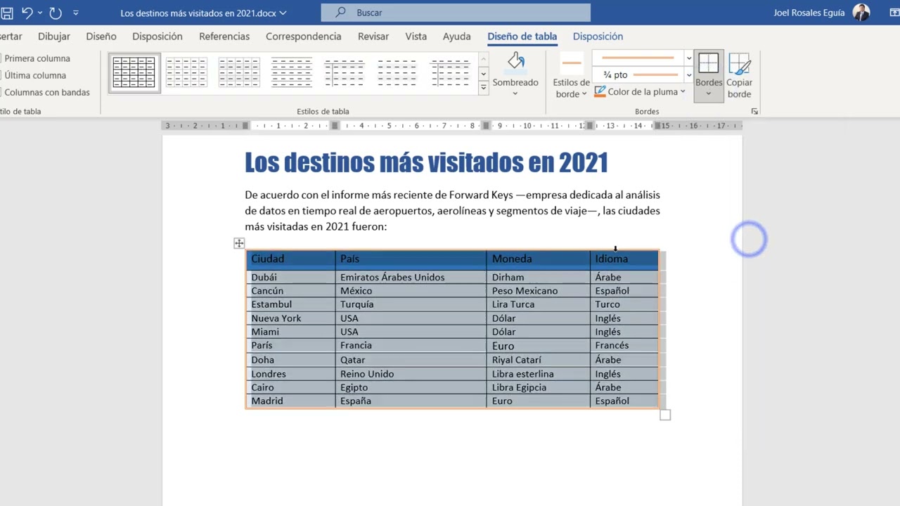 Curso de Microsoft Word B&aacute;sico - 10. Trabajando con Tablas en Word